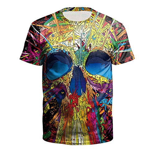 Camiseta Suelta de Verano de Manga Corta Calavera de Hip Hop Europea y Americana Camiseta de Hombre con impresión Digital en 3D-S