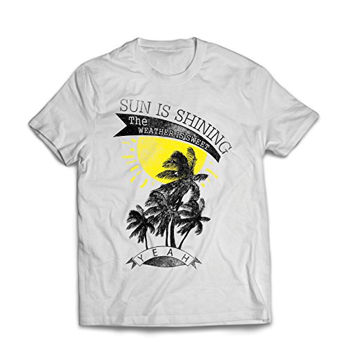 Camisetas Hombre El Sol Brilla, el Clima es Dulce - Ropa de Verano, Trajes de Playa (Medium Blanco Multicolor)