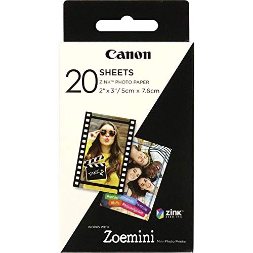 Canon Zoemini Zink - Hojas de Papel Fotográfico (20 Hojas, Compatible con Canon Zoemini), Blanco