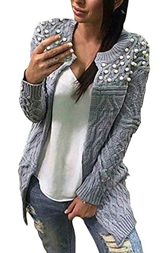 Cardigan Mujer Primavera Otoño Color Sólido Chaqueta De Punto Fashion Cómodo Elegante con Modernas Casual Manga Larga Abalorios Abrigo Tejido Chaqueta (Color : Gris, Size : One Size)