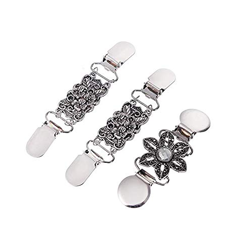 Careor - Juego de 2 clips para suéter, color dorado y plateado con cuentas, perlas elegantes, clip para cuello de cárdigan Careor - Juego de 2 clips para suéter, color dorado y plateado con cuentas, perlas elegantes, clip para cuello de cárdigan