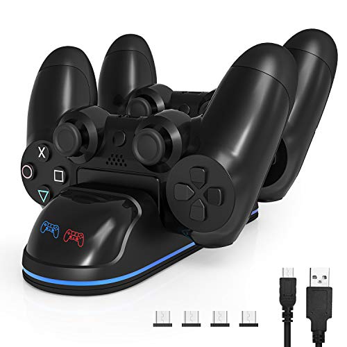 Cargador Mando PS4, Gifort Estación de Carga USB con Tira de Luz y LED Indicador Compatible con Playstation4, PS4, PS4 Pro, PS4 Slim Cargador Mando PS4, Gifort Estación de Carga USB con Tira de Luz y LED Indicador Compatible con Playstation4, PS4, PS4 Pro, PS4 Slim