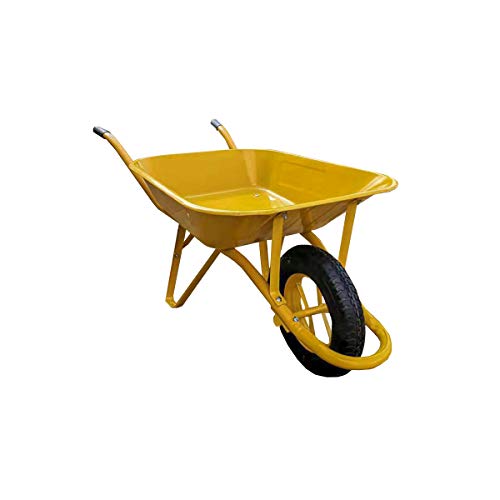 Carretilla obra amarilla portatil 85 litros desmontada con rueda neumatica Carretilla obra amarilla portatil 85 litros desmontada con rueda neumatica