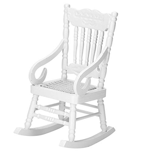 Casa de muñecas mecedora de madera 1:12 muebles en miniatura para casa de muñecas, decoración de salón de madera, mini regalo para niños (blanco) Casa de muñecas mecedora de madera 1:12 muebles en miniatura para casa de muñecas, decoración de salón de madera, mini regalo para niños (blanco)
