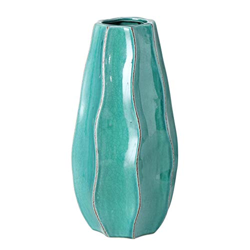 CasaJame Hogar Muebles Decoración Interior Accesorios Jarrón Florero Decorativos con Superficie Ondulada Terracota Azul Altura 25cm Ø12cm