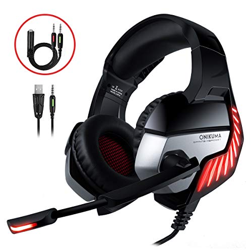 Cascos Gaming CHEREEKI Cascos para Juegos PS4, PC, Xbox One Auriculares Gaming Estéreo Ajustable Gaming con Micrófono y Control de Volumen, Bass Surround y Cancelación de Ruido (Rojo)