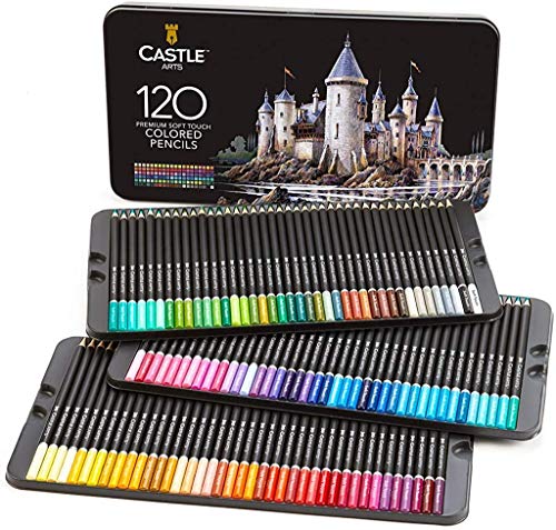 Castle Art Supplies Juego de 120 lápices de colores para adultos, artistas profesionales, con núcleo suave para capas expertas, mezclando sombreado, perfecto para colorear libros y aulas.