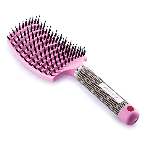 Cepillo Kaiercat® de cerdas de jabalí. mejor en desenredar cabello grueso ventilado para un secado más rápido con cerdas de jabalí 100% naturales para la distribución del aceite en el cabello (Rosa)