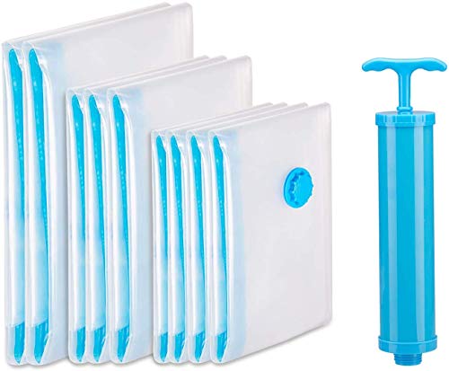 Cevadama Juego de Bolsas para Almacenamiento al Vacio para el Hogar - Paquete Jumbo de 9 Bolsas Organizadoras de Ropa con Cremallera - Ahorra Espacio - Incluye una Bomba Manual Gratis para los Viajes Cevadama Juego de Bolsas para Almacenamiento al Vacio para el Hogar - Paquete Jumbo de 9 Bolsas Organizadoras de Ropa con Cremallera - Ahorra Espacio - Incluye una Bomba Manual Gratis para los Viajes