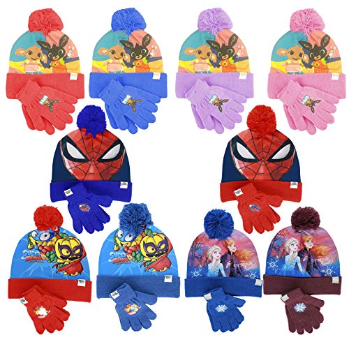 Characters Cartoons - Niña niño – Juego de invierno de 2 piezas gorro guantes de punto – Bing Frozen Ladybug LOL Surprise Spiderman Super Zings Superzings Blu 1455 Talla única