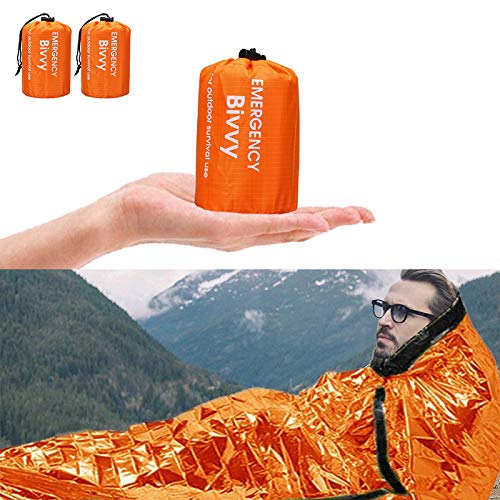 Charminer Saco de Dormir de Emergencia, Saco de Emergencia bivvy Impermeable y Mantener Caliente Carpa Portátil para Supervivencia en la Naturaleza Montañismo Senderismo Camping Exterior