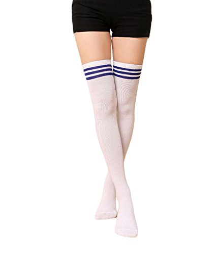 CHRISTYLE mujer Raya Escuela de Cosplay casual uniforme sobre la rodilla medias hasta el muslo calcetines largos Un tamaño Blanco y azul