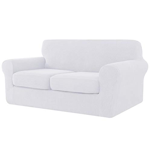 CHUN YI Funda de sofá con Cojines de Asiento Separados, Funda de sofá de 2 plazas con 2 Fundas de cojín, Protector de Muebles de Spandex Lavable (2 Plazas, Blanco)