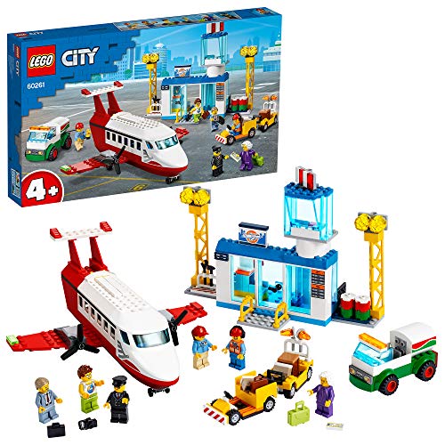 City Airport City 4+ Aeropuerto Central Set de Juego con Avión de Juguete, Camión Cisterna y Figura de Piloto, multicolor (Lego ES 60261)