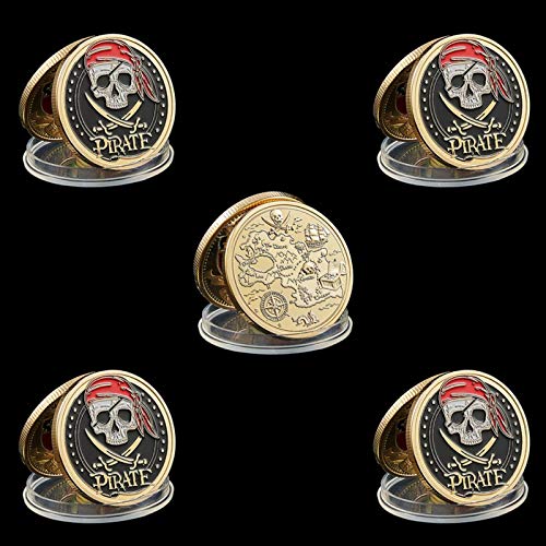 CJHYY 5 unids/Lote película Pirata Calavera Oro Azteca Moneda Jack Sparrow medallón Calavera Medalla