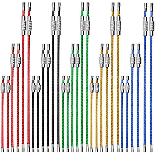 CKANDAY 30 Piezas Llaveros de Alambre de Metal de Acero Inoxidable con Nylon Revestimiento, Cable de 2 mm con Conector para Senderismo Etiquetas de identificación de Equipaje -3 tamaños 4"6" 7.8"