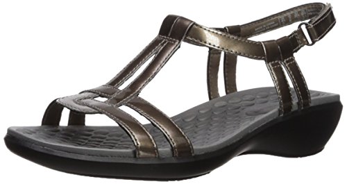 Clarks Women's Sonar Aster Sandal, Pewter Synthetic Patent, 12 Wide US