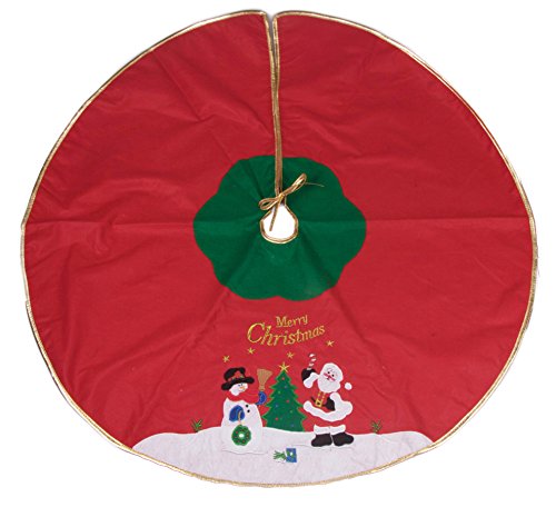Clever Creations - Falda para árbol de Navidad - Recoge Las Agujas y la savia - Motivo Tradicional navideño con muñeco de Nieve y Papá Noel - Rojo y Verde con Borde Dorado - 101,6 cm de diámetro