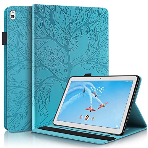 C/N DodoBuy caso para Lenovo Tab M10 HD 10.1 "tableta, árbol de la vida patrón magnético Flip Smart Cover Wallet PU bolsa de cuero soporte multi-ángulo con ranuras para tarjetas - azul