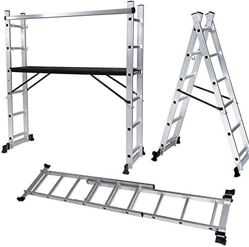 CO-Z 3 en 1 Escalera de Alumino Plegable Multifuncional 276cm Andamios de Aluminio de 6 Peldaños hasta 150Kg Escalera Telecópica con 2 Ruedas CO-Z 3 en 1 Escalera de Alumino Plegable Multifuncional 276cm Andamios de Aluminio de 6 Peldaños hasta 150Kg Escalera Telecópica con 2 Ruedas