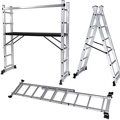 CO-Z 3 en 1 Escalera de Alumino Plegable Multifuncional 276cm Andamios de Aluminio de 6 Peldaños hasta 150Kg Escalera Telecópica con 2 Ruedas