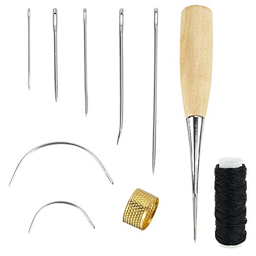 CODIRATO Agujas de Coser con Hilo, Encerado de Cuero con Taladro Curvas con Punzón para Reparación de Cuero CODIRATO Agujas de Coser con Hilo, Encerado de Cuero con Taladro Curvas con Punzón para Reparación de Cuero
