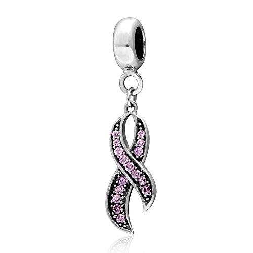 Colgante de plata de ley 925 esmaltado con lazo rosa para pulseras europeas Colgante de plata de ley 925 esmaltado con lazo rosa para pulseras europeas
