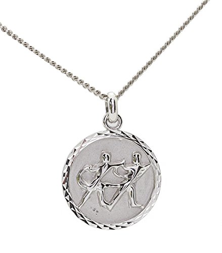 Colgante de plata maciza con medalla astral del signo del zodiaco Géminis con anilla y estuche, listo para regalar. Opción de grabado personalizado