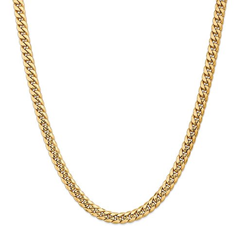 Collar de cadena cubana de Miami de 7,3 mm de oro amarillo de 14 quilates, 60,96 cm para hombres y mujeres