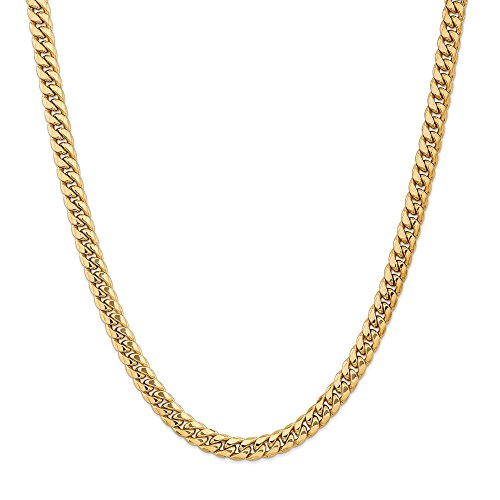 Collar de cadena cubana de Miami de 7,3 mm de oro amarillo de 14 quilates, 60,96 cm para hombres y mujeres Collar de cadena cubana de Miami de 7,3 mm de oro amarillo de 14 quilates, 60,96 cm para hombres y mujeres