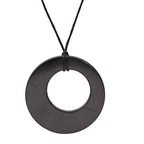 Collar de Shungite con Colgante Diseño Doble Círculo Hecho de Piedra Shungit para Protección Electromagnética | Joyería de Shungita Moderna, Usada para Equilibrar Chakras y Energía | Doble Círculo