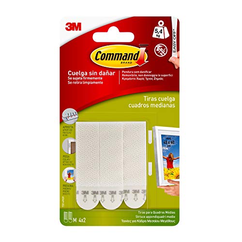 Command 17201 - Pack de 8 tiras para cuadros (medianas, hasta 5.4 kg), color blanco Command 17201 - Pack de 8 tiras para cuadros (medianas, hasta 5.4 kg), color blanco