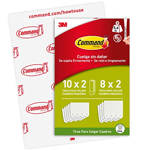 Command PH203-18NA Tiras para colgar cuadros blancas pequeñas y medianas, 8 Medium and 10 Small Command PH203-18NA Tiras para colgar cuadros blancas pequeñas y medianas, 8 Medium and 10 Small