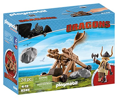 Cómo entrenar a tu dragón-Gobber con Catapulta Playset de figuras de juguete, color marrón, 24,8 x 9,2 x 18,7 cm Playmobil 9245 , color/modelo surtido