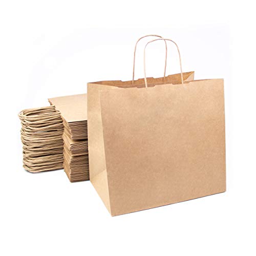 Conjunto de 50 bolsas de papel kraft marrón con asas 26x24x17 cm