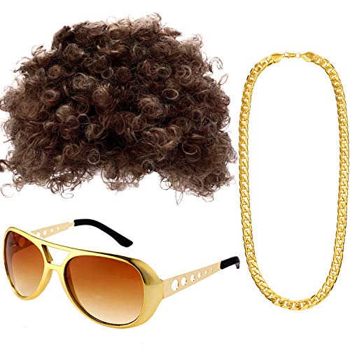 Conjunto de Disfraces Hippies Peluca Afro de Moda Collar de Gafas de Sol para Fiesta Temática de los Años 50/60/70 (Estilo A) Conjunto de Disfraces Hippies Peluca Afro de Moda Collar de Gafas de Sol para Fiesta Temática de los Años 50/60/70 (Estilo A)