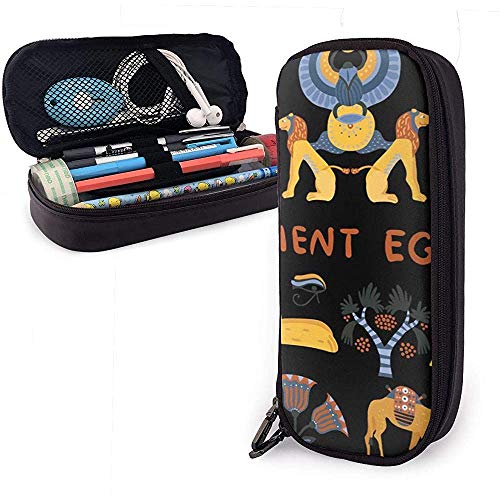 Conjunto de iconos decorativos del antiguo Egipto Estuche de cuero, estuche para bolsa de lápices Estuche estacionario Conjunto de iconos decorativos del antiguo Egipto Estuche de cuero, estuche para bolsa de lápices Estuche estacionario