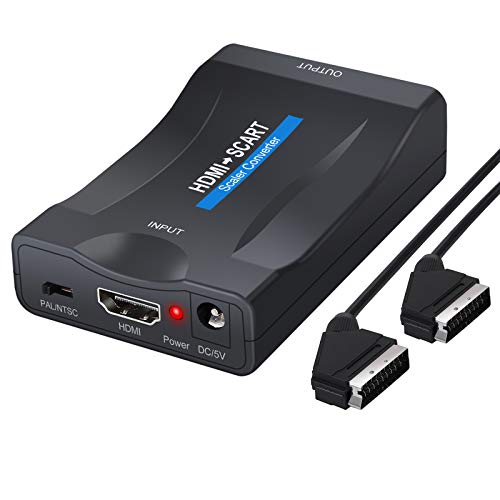 Convertidor HDMI a SCART 1080p Adaptador Entrada HDMI a Salida Euroconector Conversor de Video y Audio con Cable Euroconector para Sky HD BLU Ray DVD HDTV STB VHS Xbox PS3