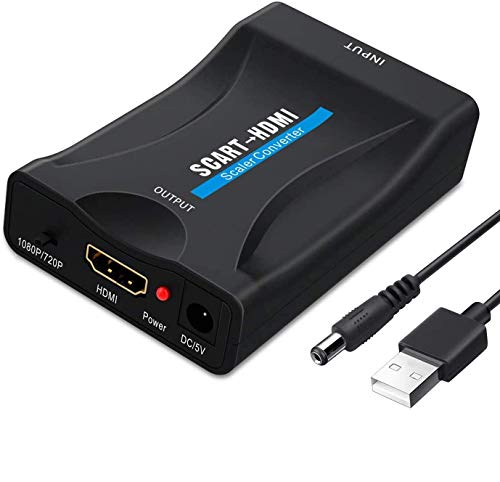 Convertidor Scart a HDMI, convertidor de Audio de vídeo Compatible con HDMI 720P/1080P Salida para HDTV Monitor proyector STB VHS Xbox PS3 Sky BLU-Ray DVD Player (Black)