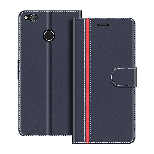 COODIO Funda Huawei P8 Lite 2017 con Tapa, Funda Movil Huawei P8 Lite 2017, Funda Libro Huawei P8 Lite 2017 Carcasa Magnético Funda para Huawei P8 Lite 2017, Azul Oscuro/Rojo