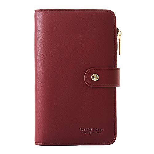 Coopay Cartera Señoras,Monederos Larga,Cuero Sintético Elegante Cuaderno Pantalla Táctil Diseño Bolsa,Duradero Cremalleras Tarjeta Cambio Bolsillos Clutch,Móvil Billetera para iPhone XS XR, Rojo Vino