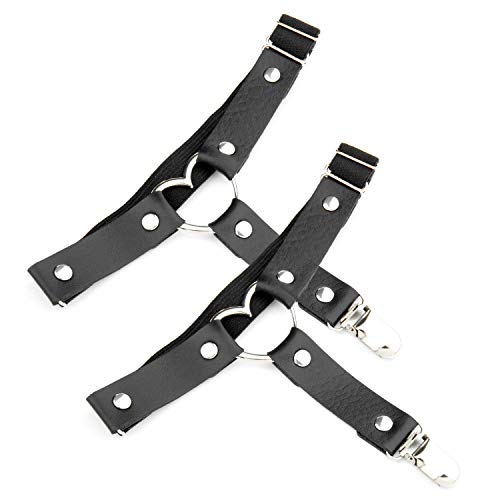 Corazon gótico Anillo de la Pierna,Comius Sharp 2 PCS Ajustable Elástica Pierna Arnés Cinturón Punk Gótico,de piel sintética con en forma de corazón para, Suspender con Clips de Metal - Negro