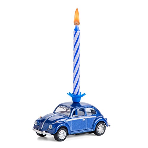 corpus delicti :: Vela sobre Ruedas - el Regalo de cumpleaños con Vela para Todos los fanáticos de Beetle - VW Beetle / Escarabajo de VW de Metal (Azul)