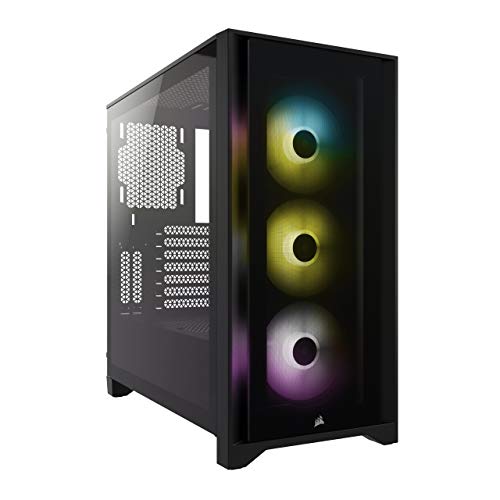 Corsair iCUE 4000X RGB Chasis ATX Semitorre con Cristal Templado, Paneles Frontal y Lateral de Cristal Templado, Espacioso Interior, Tres Ventiladores RGB de 120 mm Incluidos, Color Negro