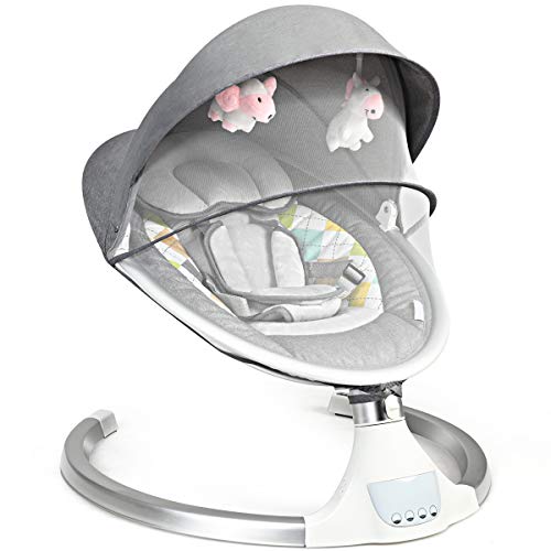 COSTWAY Hamaca para Bebé Silla Mecedora Eléctrica para Niños con 5 Amplitudes/Música/Bluetooth/Cinturón de Seguridad/Techo Removible y Mosquitera COSTWAY Hamaca para Bebé Silla Mecedora Eléctrica para Niños con 5 Amplitudes/Música/Bluetooth/Cinturón de Seguridad/Techo Removible y Mosquitera