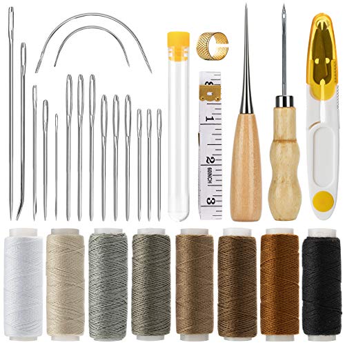 COSYLAND 29pcs 1 Kit Juego de Herramientas de Costura de Cuero 8 Colores Hilo Artesanal de Cuero 9 Agujas Romas 7 Agujas de Cuero Punzón Dedal Hilo Encerado Anillo Tijeras Reparación de Cuero COSYLAND 29pcs 1 Kit Juego de Herramientas de Costura de Cuero 8 Colores Hilo Artesanal de Cuero 9 Agujas Romas 7 Agujas de Cuero Punzón Dedal Hilo Encerado Anillo Tijeras Reparación de Cuero