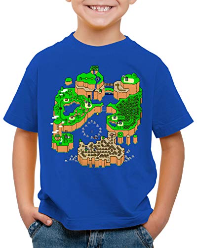CottonCloud Mario Mapa Camiseta para Niños T-Shirt Consola de Videojuegos SNES n64, Talla:140