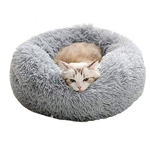 Cozywind Cama Gato Suave Cama Perro Redonda,Mascotas Calentito Cojín Lavable Invierno de Felpa,Diámetro 50cm,Gris Claro