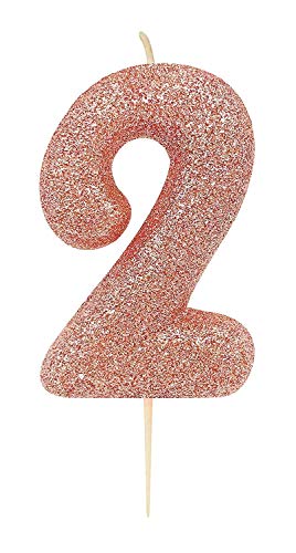 CREATIVE PARTY Age 2 Glitter Numeral Moulded Pick Candle Rose Gold