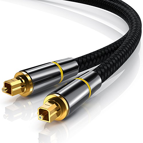 CSL - 2m Metros Cable Toslink HQ Platinum óptico Digital - Conectores Toslink - Cable de Fibra óptica - Conector HQ de Metal con contactos chapados en Oro - Entretenimiento en el hogar Hi-Fi Consolas